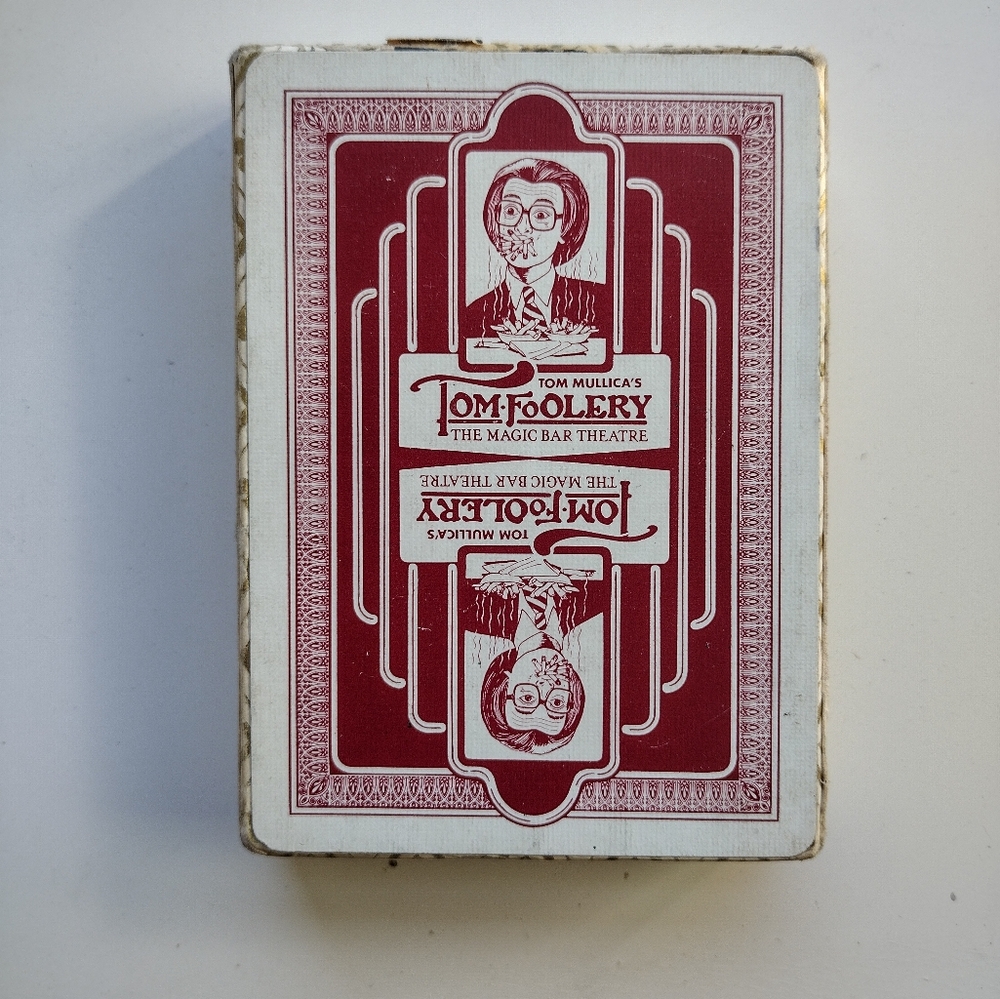 Tom Foolery Playing Cards in Red, White and Gold.